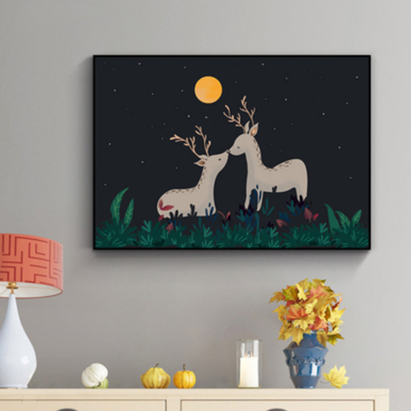 Children's Art Wild Deer Canvas Print Light Color Textured Wall Decor for Living Room