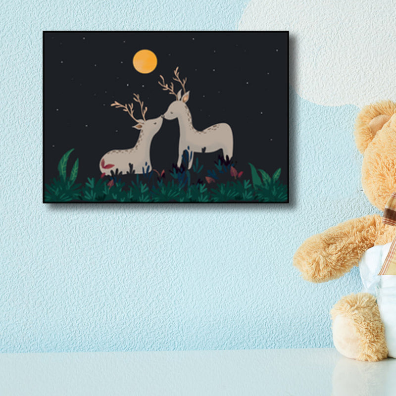 Children's Art Wild Deer Canvas Print Light Color Textured Wall Decor for Living Room