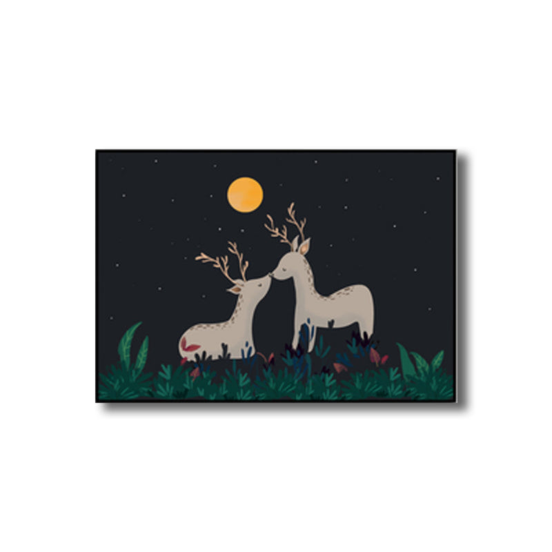 Children's Art Wild Deer Canvas Print Light Color Textured Wall Decor for Living Room