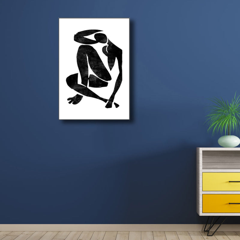 Black Modern Style Painting Sports Figure Print Wrapped Canvas for Girls Bedroom