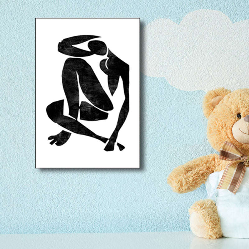 Black Modern Style Painting Sports Figure Print Wrapped Canvas for Girls Bedroom