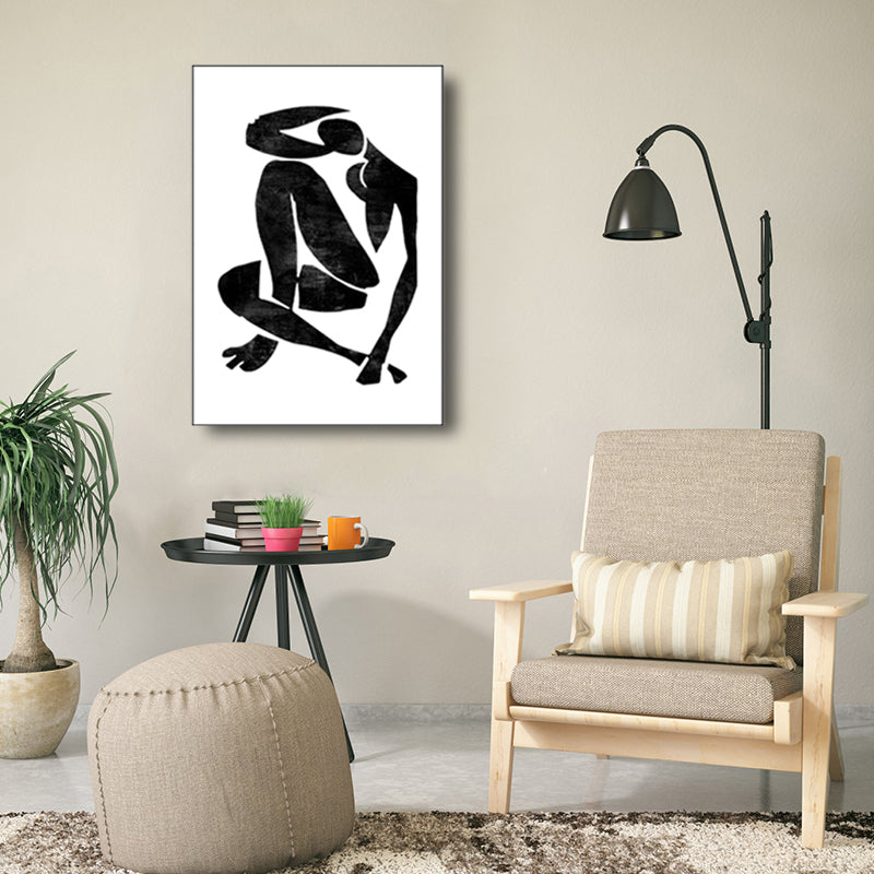 Black Modern Style Painting Sports Figure Print Wrapped Canvas for Girls Bedroom