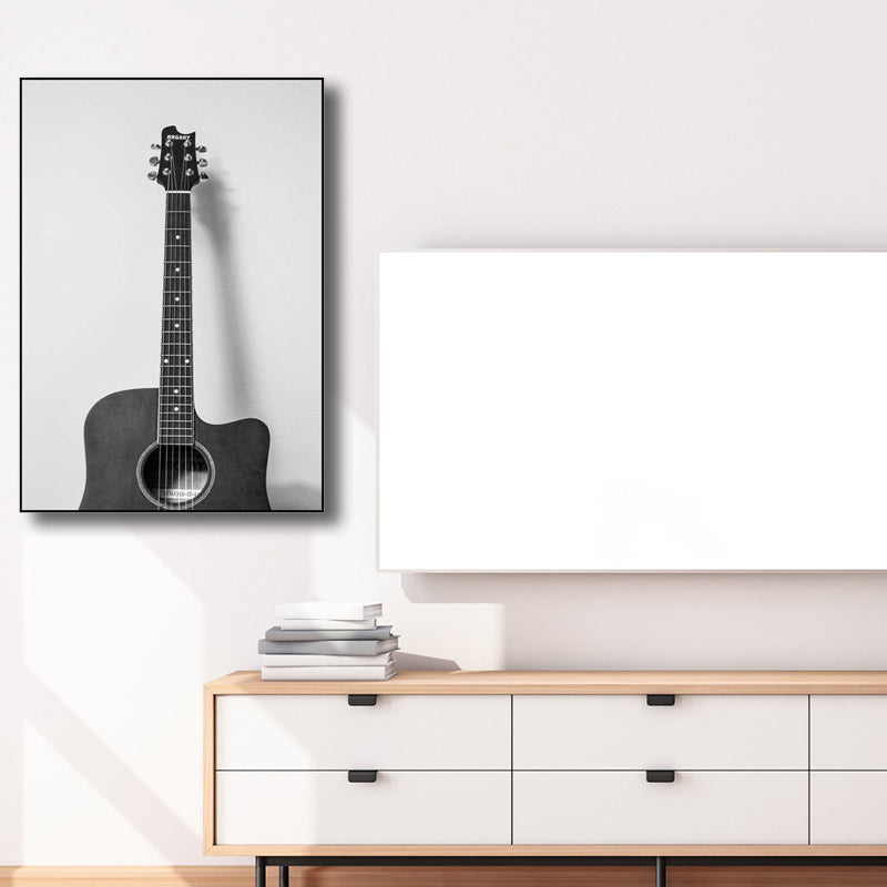 Contemporary Wall Art Grey Photographic Print Guitar Wall Decor for Boys Bedroom