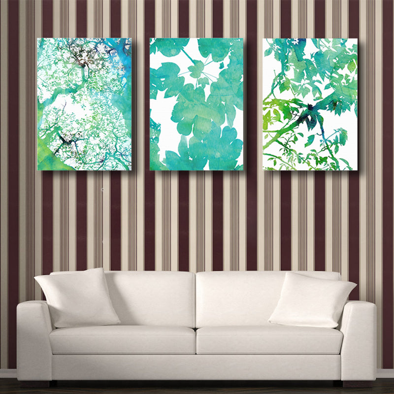 Contemporary Canvas Print Green Botanical Leaves Painting, Set of 3, Multiple Sizes