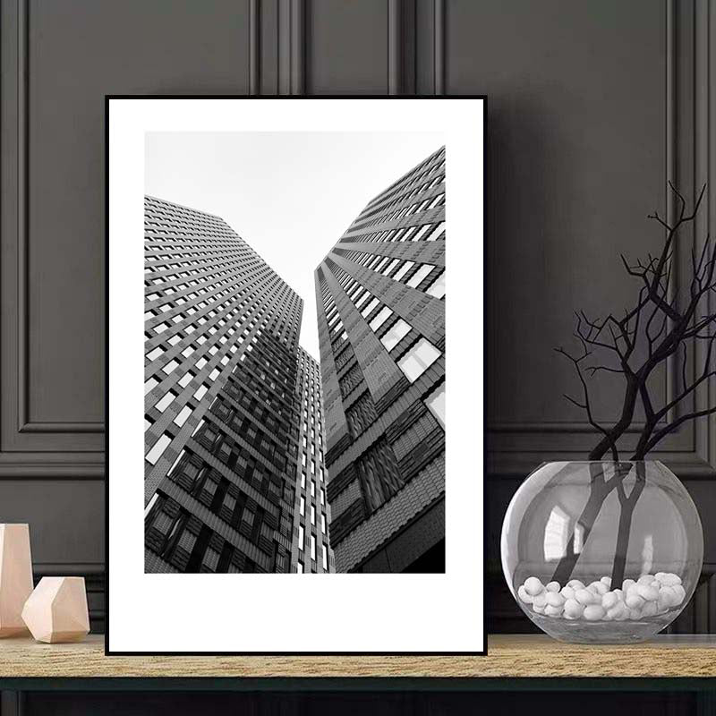 Modern Architecture Wall Art Grey Photo Print Building Canvas for Living Room, Optional Sizes