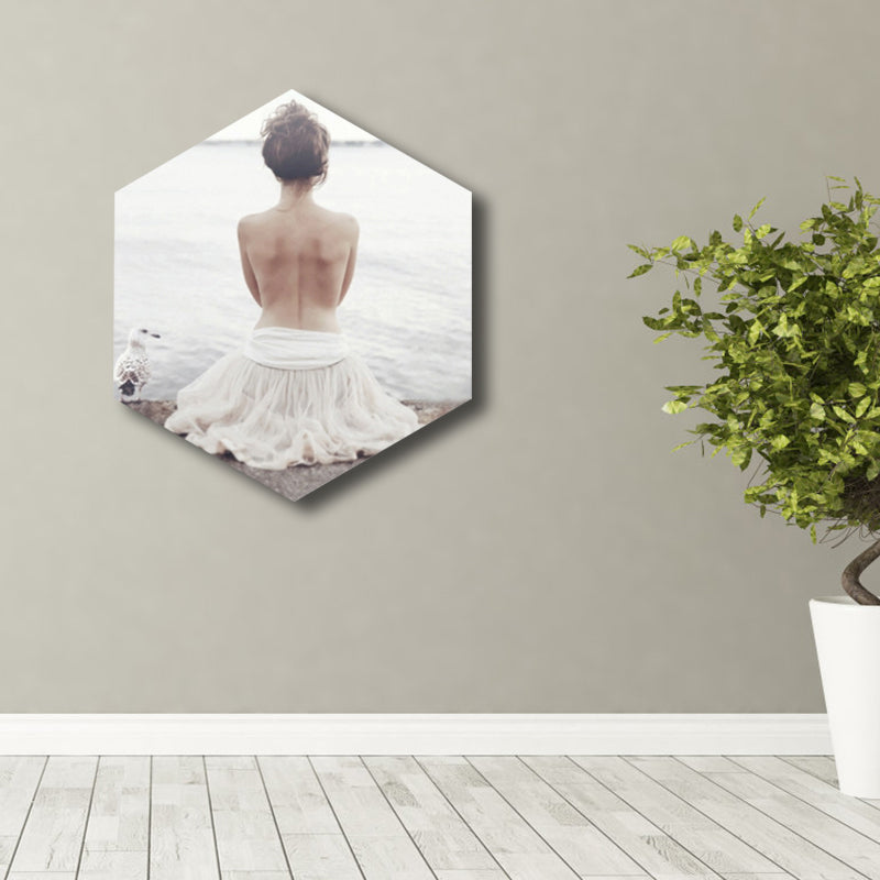 Illustrated Modern Style Canvas Print with Half-Naked Girl in White for Room Hallway