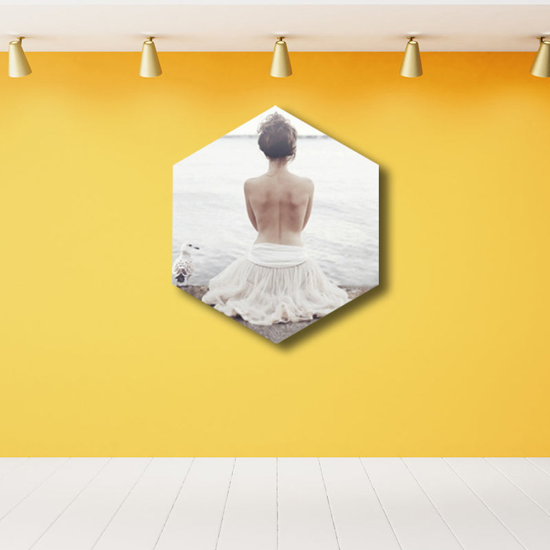 Illustrated Modern Style Canvas Print with Half-Naked Girl in White for Room Hallway