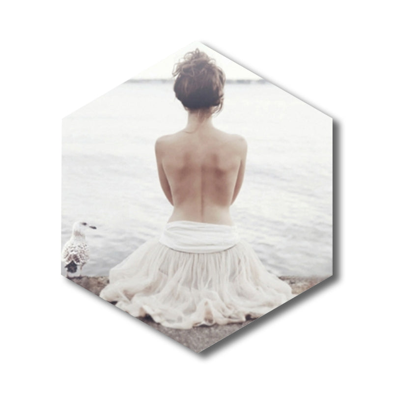 Illustrated Modern Style Canvas Print with Half-Naked Girl in White for Room Hallway