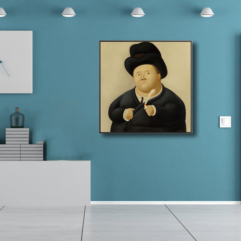 Funny Figure Wall Art House Interior Fernando Botero Drawing Canvas Print in Soft Color