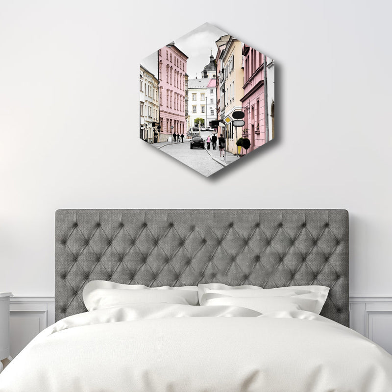 Photo City Architecture Canvas Wall Art Textured Modern Girls Room Painting in Pink