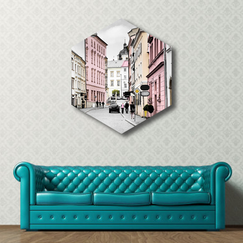 Photo City Architecture Canvas Wall Art Textured Modern Girls Room Painting in Pink