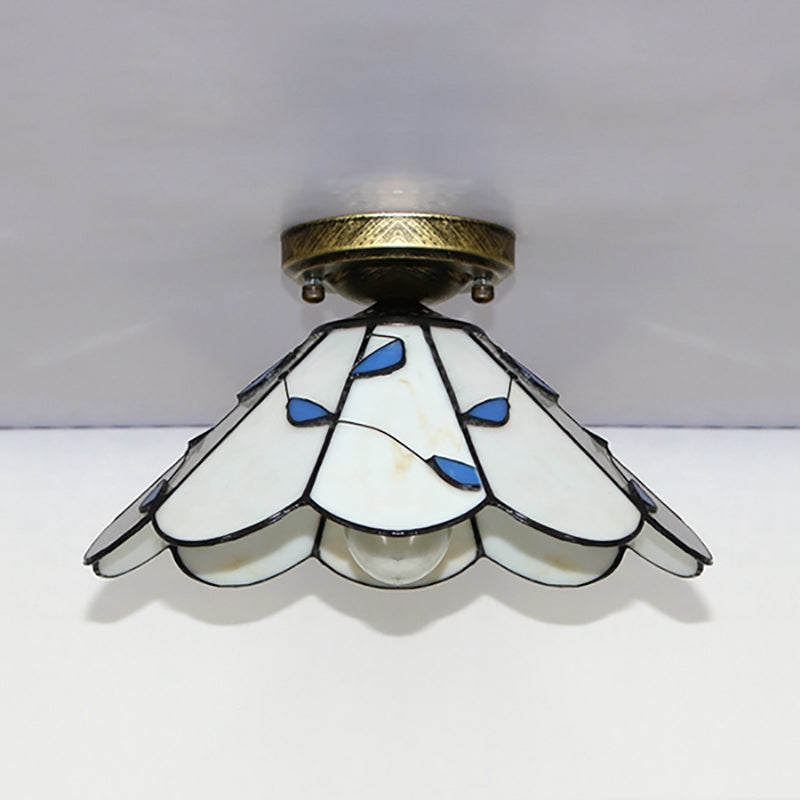 Tiffany Style Flush Light Fixture Nautical Stained Glass 1 Light Ceiling Flush Mount in Clear/White/Orange/Pink/Blue for Hallway