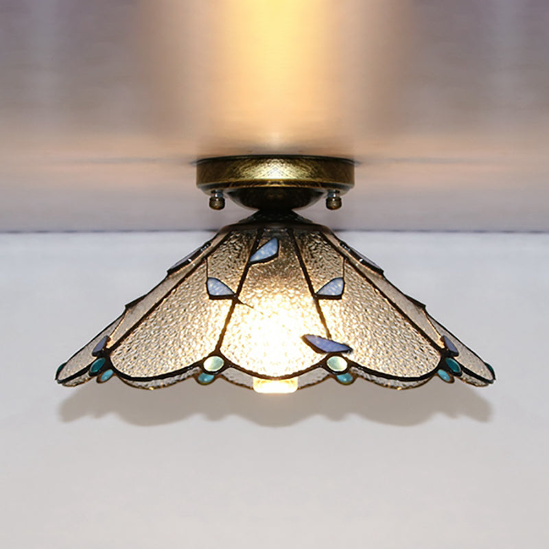 Tiffany Style Flush Light Fixture Nautical Stained Glass 1 Light Ceiling Flush Mount in Clear/White/Orange/Pink/Blue for Hallway