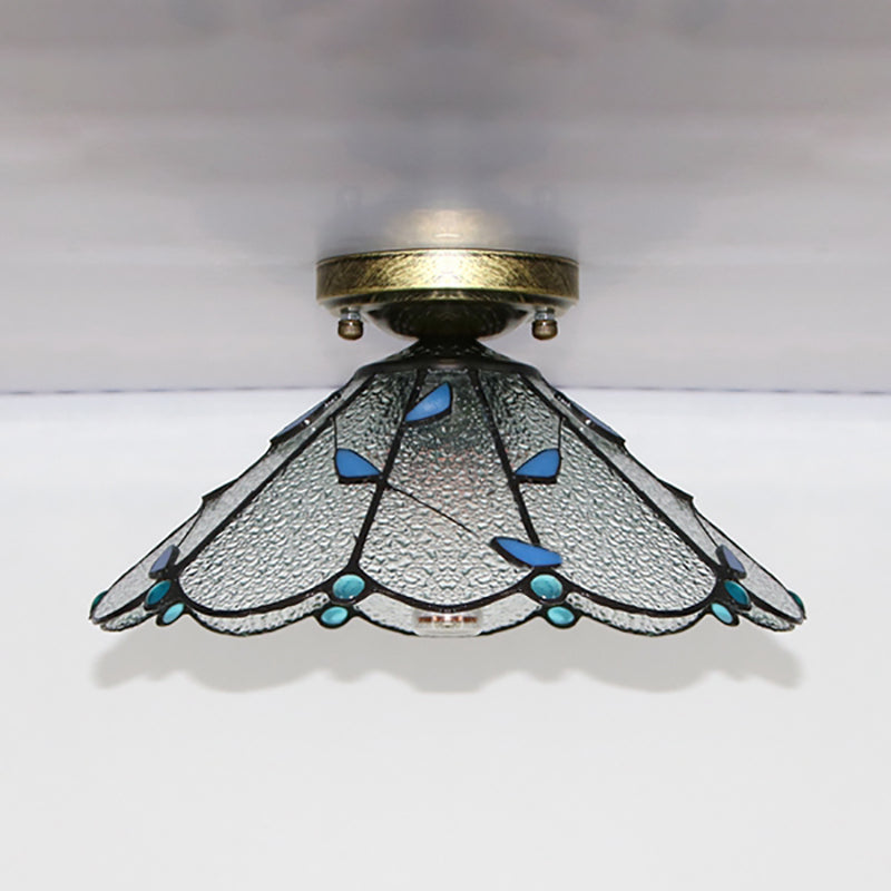 Tiffany Style Flush Light Fixture Nautical Stained Glass 1 Light Ceiling Flush Mount in Clear/White/Orange/Pink/Blue for Hallway