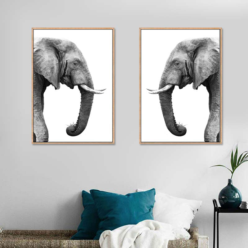 Photographic Print Contemporary Canvas Wall Art with Elephant Pattern in Grey for Room