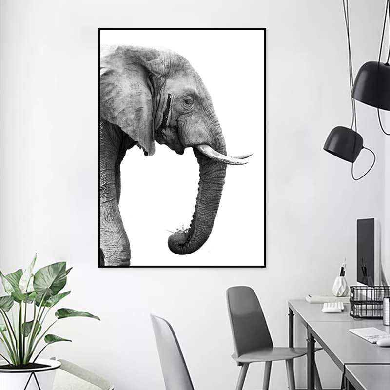 Photographic Print Contemporary Canvas Wall Art with Elephant Pattern in Grey for Room