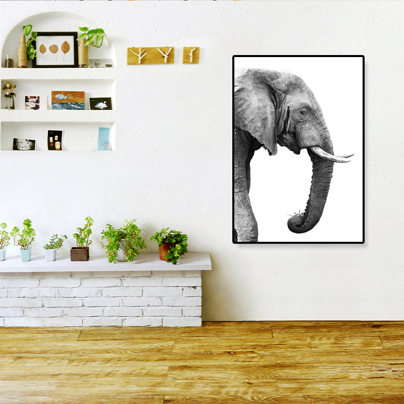 Photographic Print Contemporary Canvas Wall Art with Elephant Pattern in Grey for Room