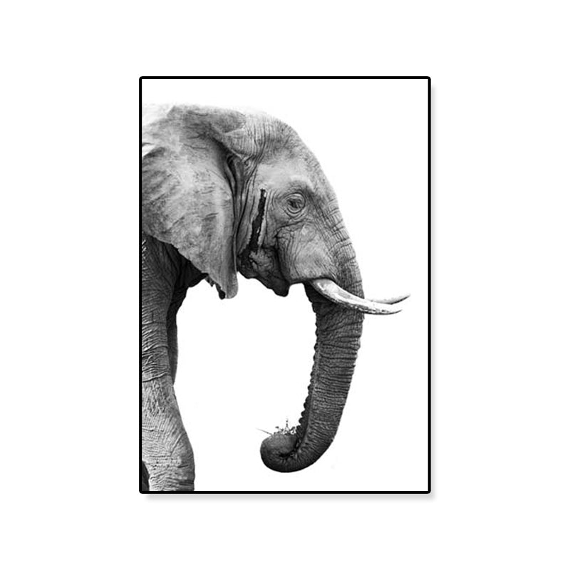 Photographic Print Contemporary Canvas Wall Art with Elephant Pattern in Grey for Room