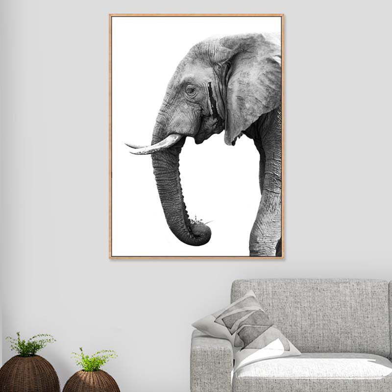 Photographic Print Contemporary Canvas Wall Art with Elephant Pattern in Grey for Room