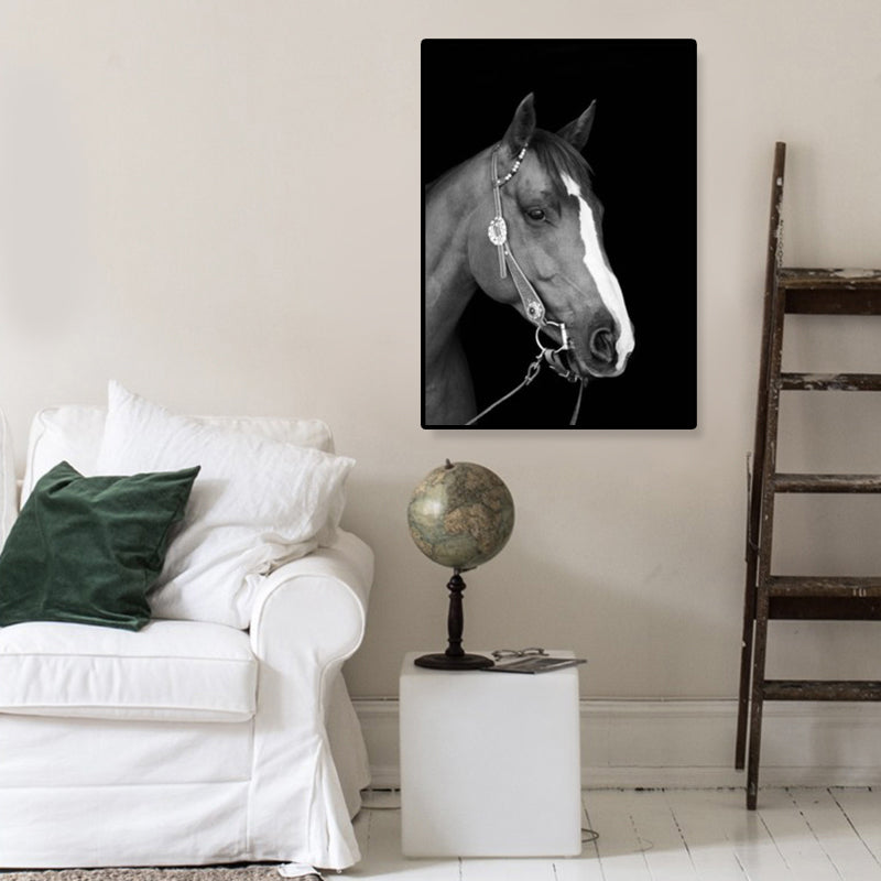 Modern Photo Horse Head Canvas Art Dark Color Textured Wall Decor for Boys Bedroom