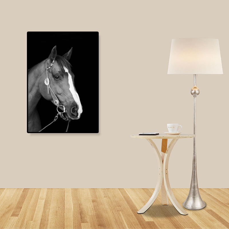 Modern Photo Horse Head Canvas Art Dark Color Textured Wall Decor for Boys Bedroom