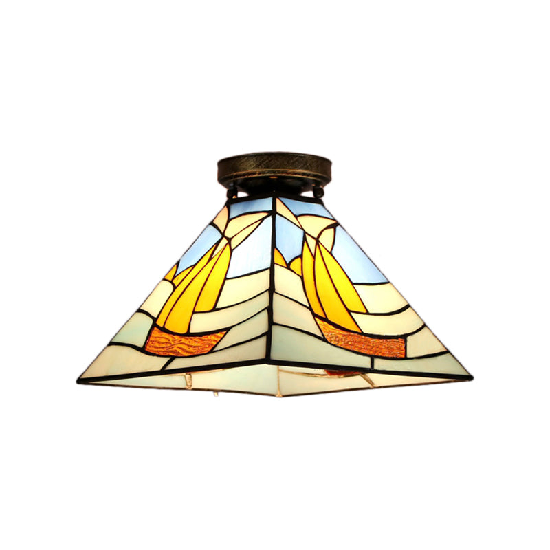 Tiffany Style Flush Light Fixture Nautical Stained Glass 1 Light Ceiling Flush Mount in Clear/White/Orange/Pink/Blue for Hallway