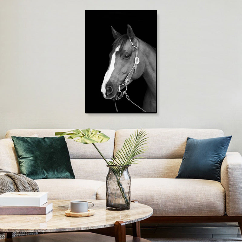 Modern Photo Horse Head Canvas Art Dark Color Textured Wall Decor for Boys Bedroom