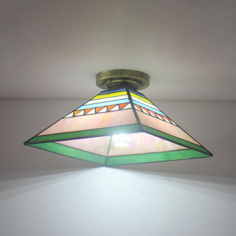 Tiffany Style Flush Light Fixture Nautical Stained Glass 1 Light Ceiling Flush Mount in Clear/White/Orange/Pink/Blue for Hallway