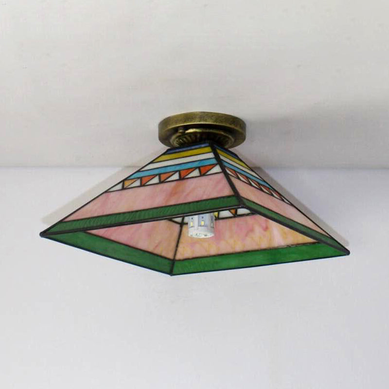 Tiffany Style Flush Light Fixture Nautical Stained Glass 1 Light Ceiling Flush Mount in Clear/White/Orange/Pink/Blue for Hallway