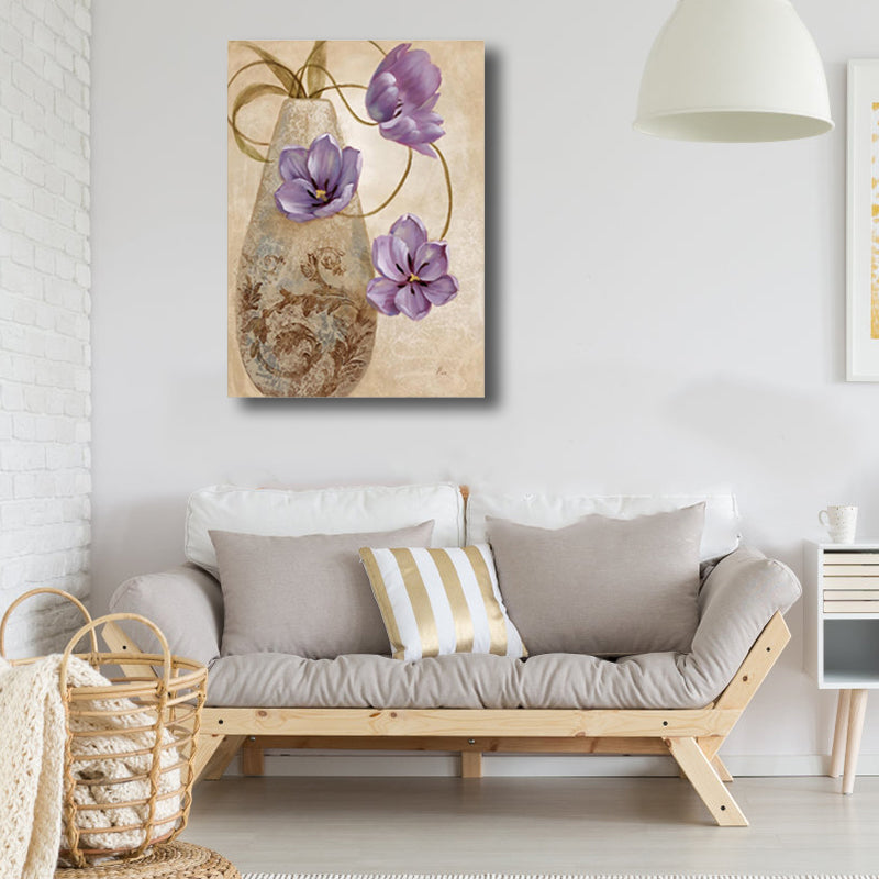 Paintings Vase and Flower Wall Decor Modern Canvas Textured Art Print in Light Color