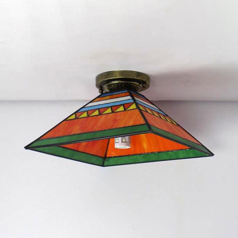 Tiffany Style Flush Light Fixture Nautical Stained Glass 1 Light Ceiling Flush Mount in Clear/White/Orange/Pink/Blue for Hallway