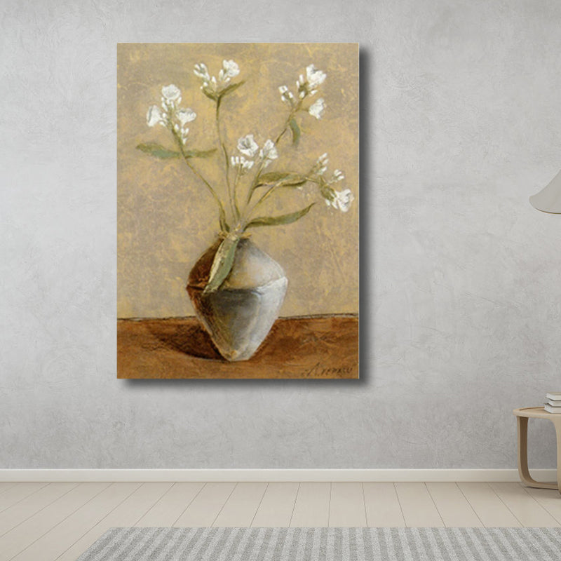 Paintings Vase and Flower Wall Decor Modern Canvas Textured Art Print in Light Color