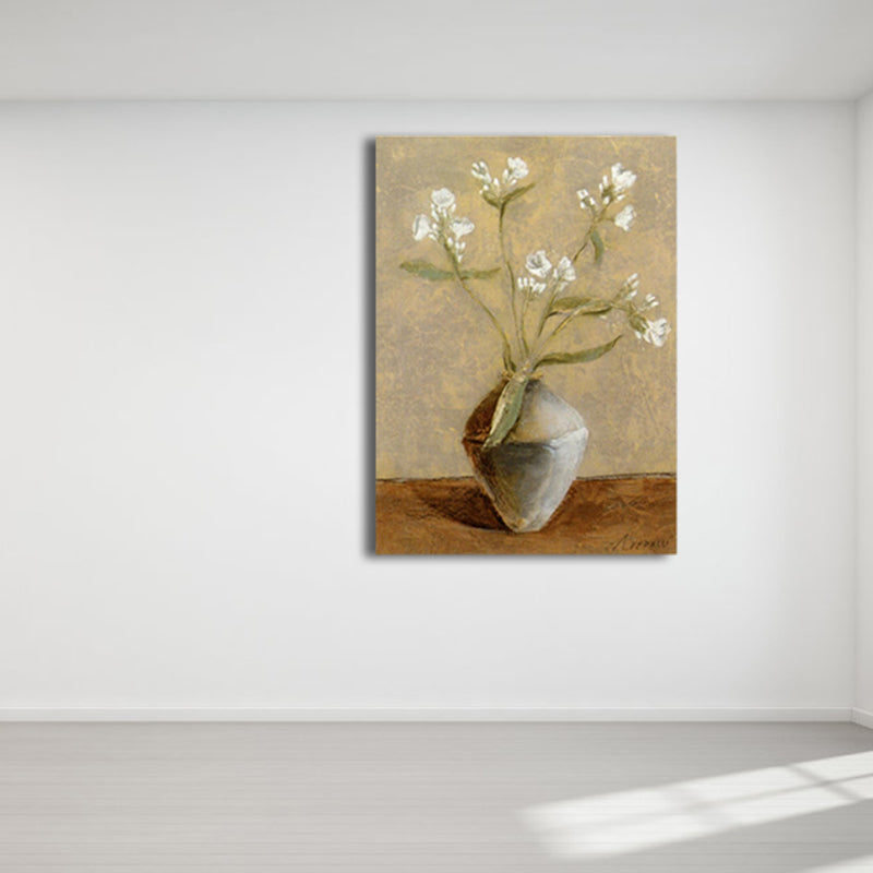 Paintings Vase and Flower Wall Decor Modern Canvas Textured Art Print in Light Color