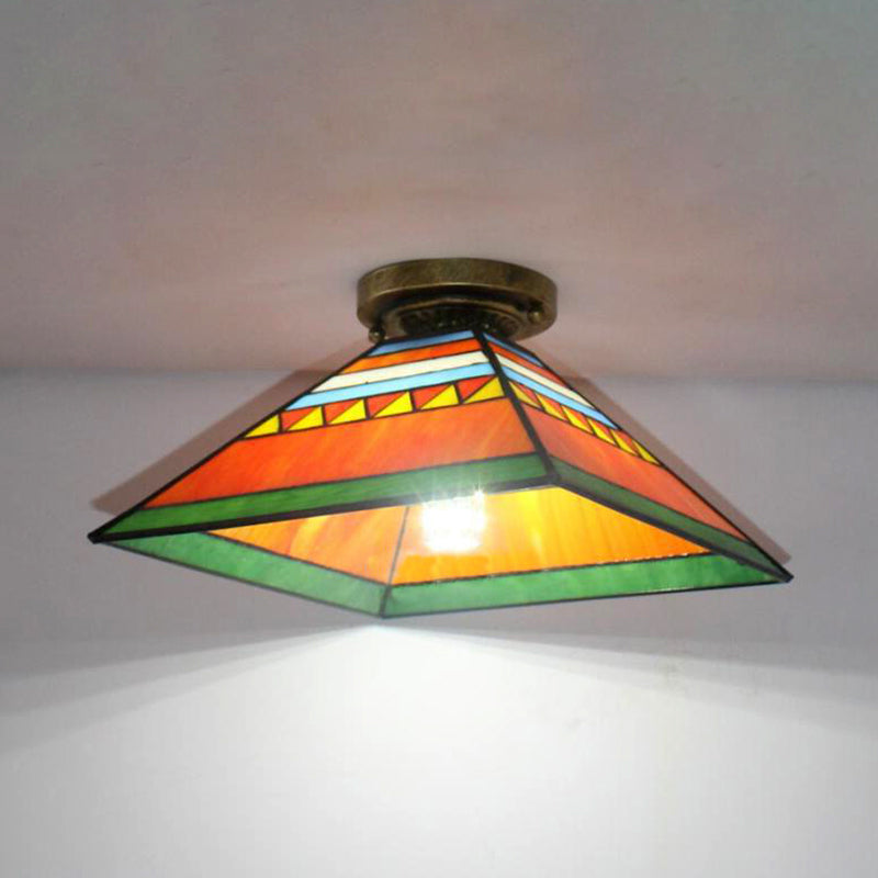 Tiffany Style Flush Light Fixture Nautical Stained Glass 1 Light Ceiling Flush Mount in Clear/White/Orange/Pink/Blue for Hallway