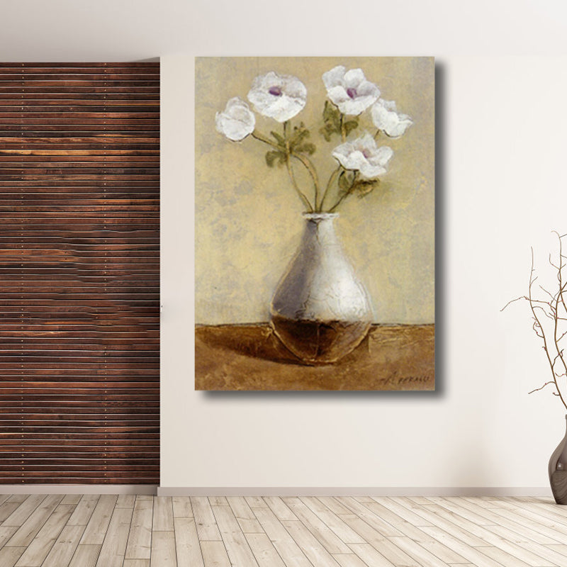 Soft Color Flower Canvas Print Paintings Contemporary Textured Wall Decor for Bedroom