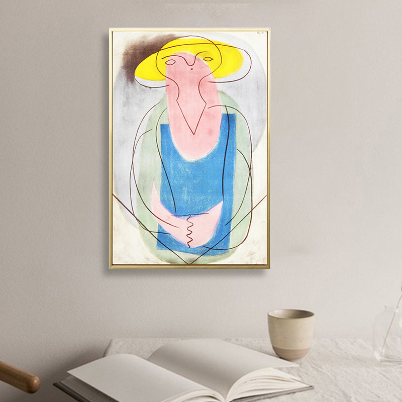 Modern Picasso Woman Painting Art Print Blue Textured Wall Decor for House Interior