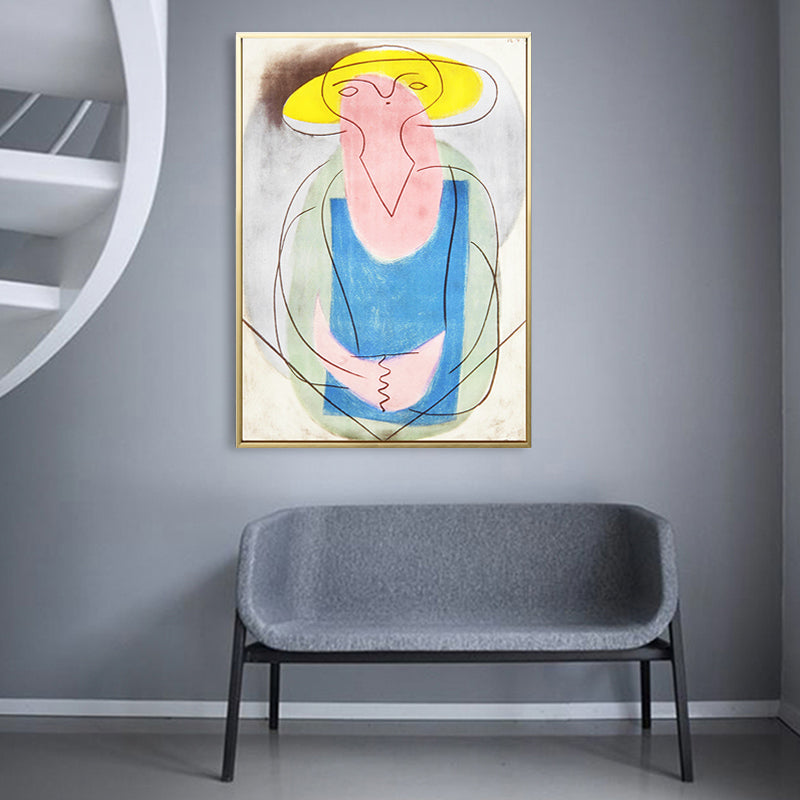 Modern Picasso Woman Painting Art Print Blue Textured Wall Decor for House Interior