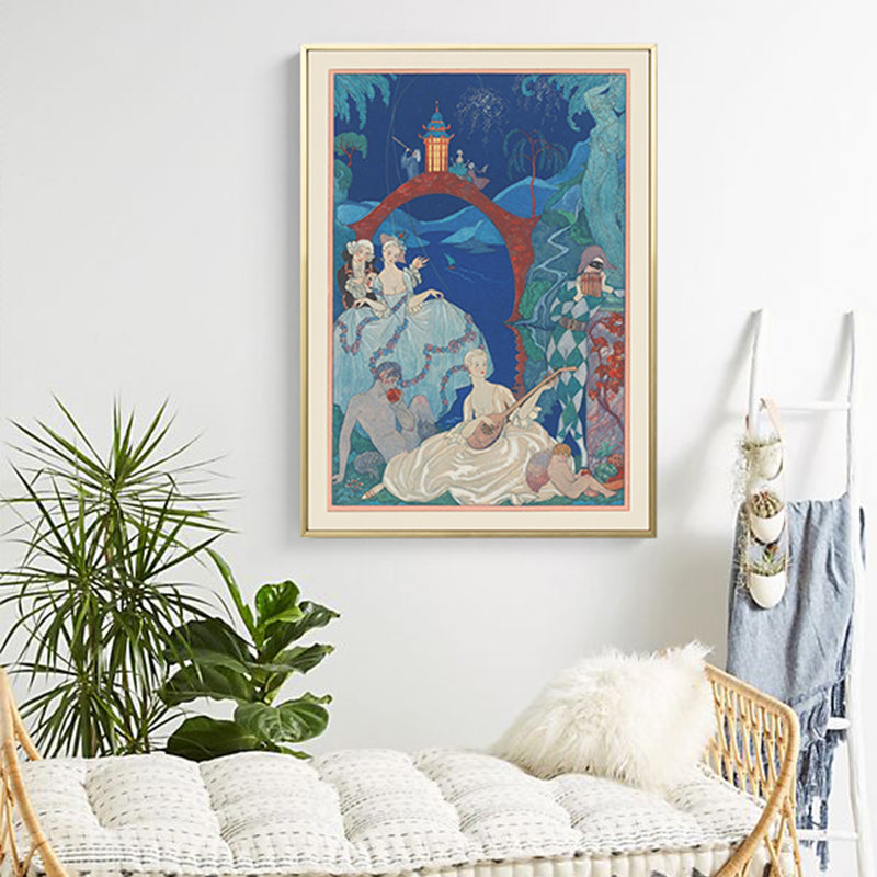 Asian Painting Print Pavilion Canvas Art Pastel Family Room Wall Decor, Textured