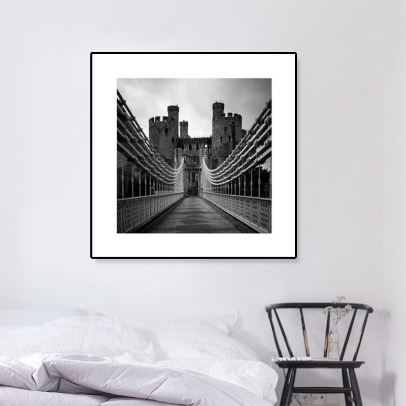 Grey Photo Print Bridge Canvas Western Architecture Modern Textured Wall Art for Home