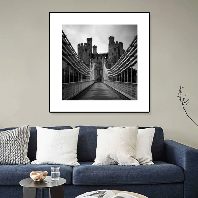 Grey Photo Print Bridge Canvas Western Architecture Modern Textured Wall Art for Home