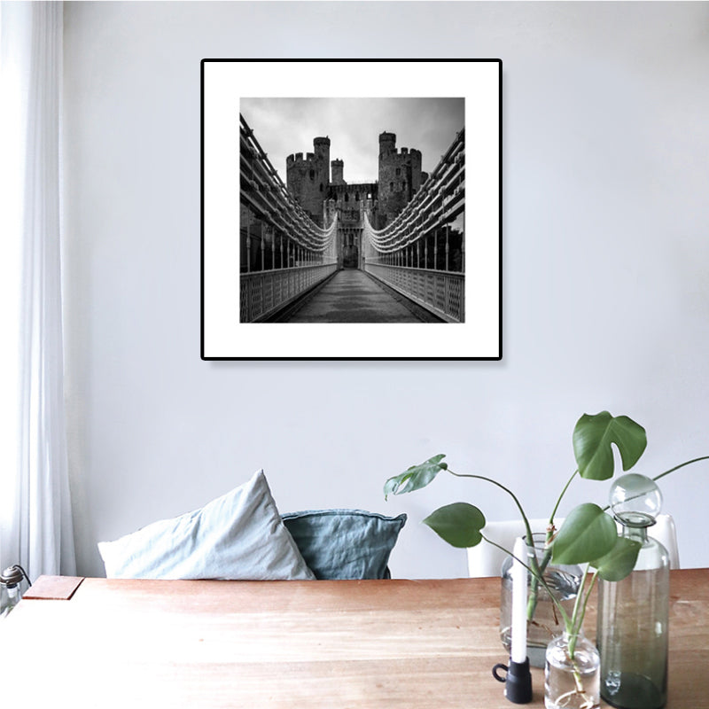 Grey Photo Print Bridge Canvas Western Architecture Modern Textured Wall Art for Home