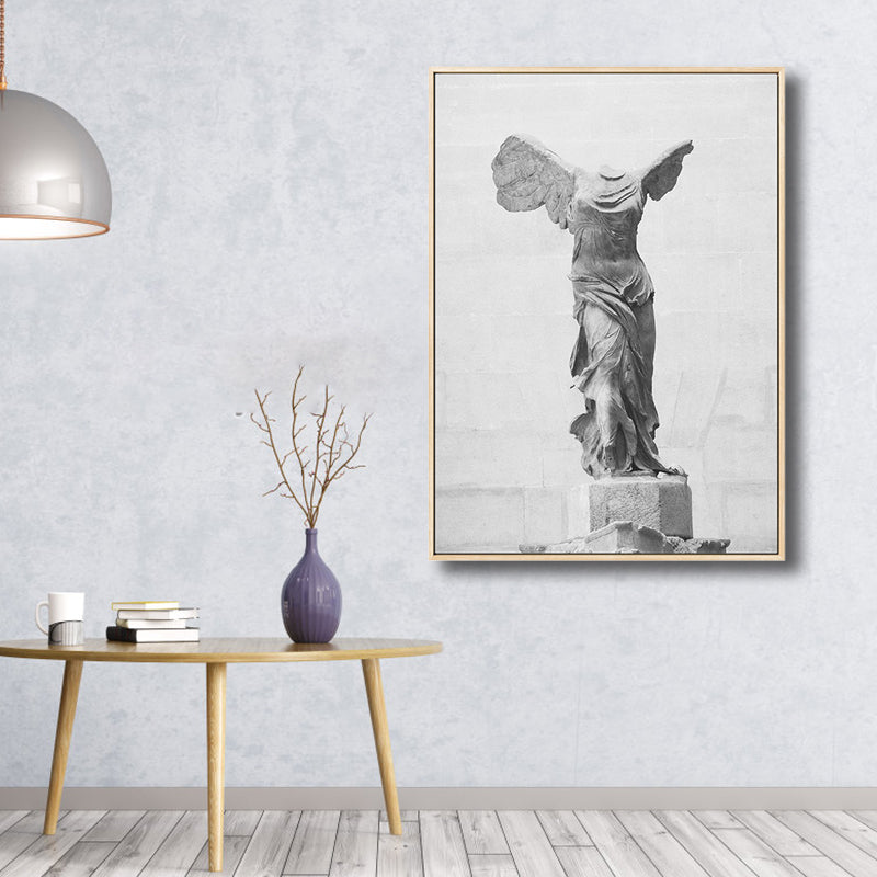 Plaster Sculpture Winged Victory Art Print Modern Canvas Made Wall Decor in Grey