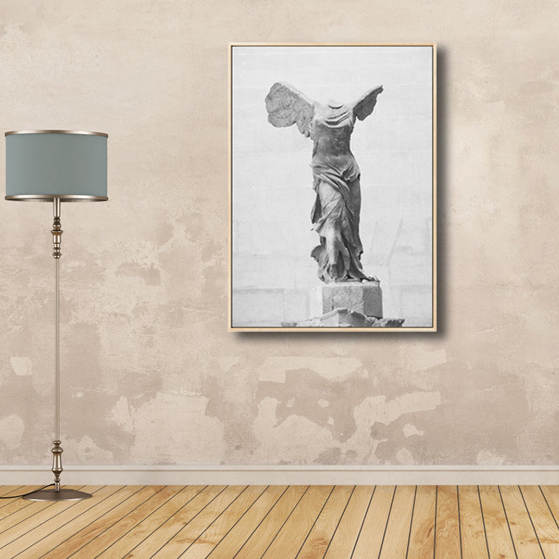 Plaster Sculpture Winged Victory Art Print Modern Canvas Made Wall Decor in Grey