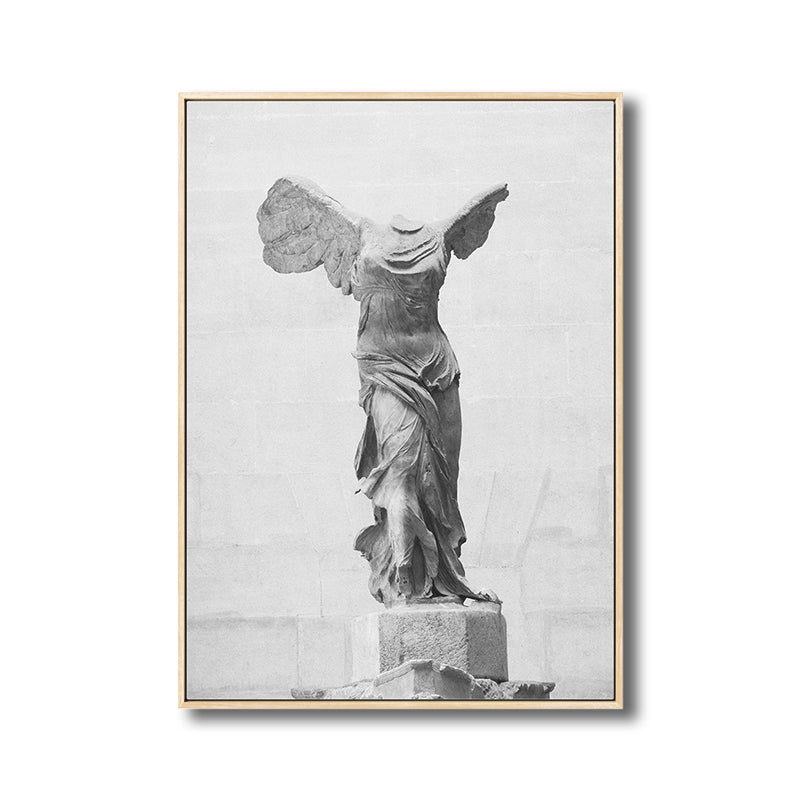 Plaster Sculpture Winged Victory Art Print Modern Canvas Made Wall Decor in Grey