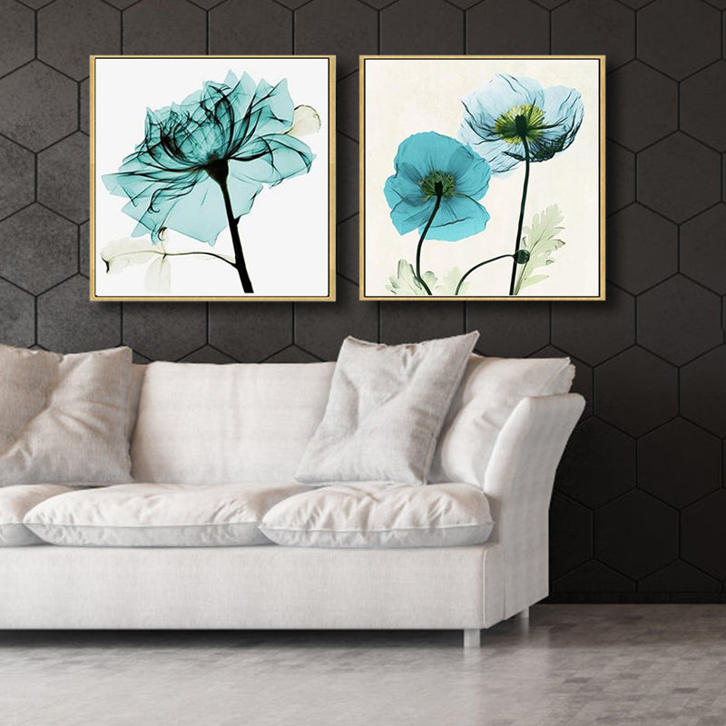 Pastel Color Floral Design Painting Textured Modern Dining Room Canvas Wall Art, Set of 2