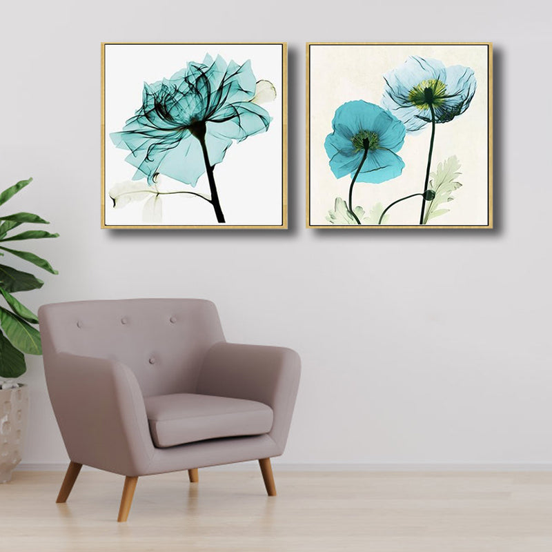 Pastel Color Floral Design Painting Textured Modern Dining Room Canvas Wall Art, Set of 2