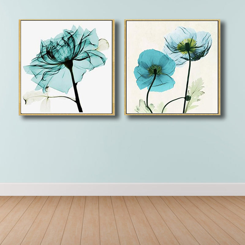 Pastel Color Floral Design Painting Textured Modern Dining Room Canvas Wall Art, Set of 2