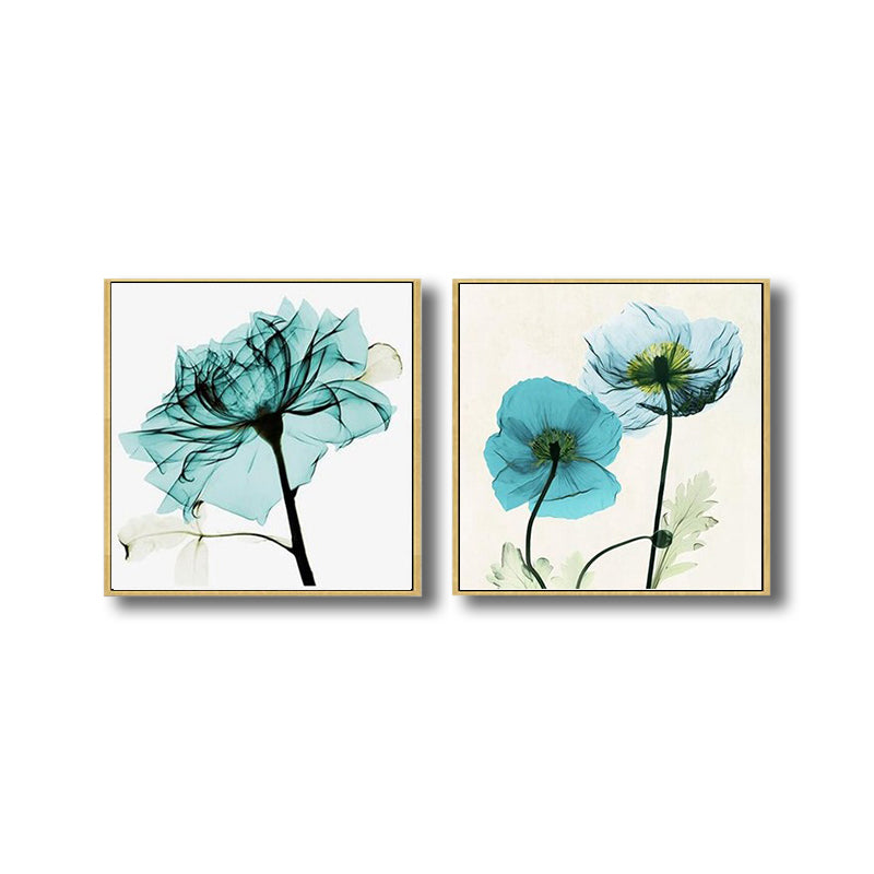 Pastel Color Floral Design Painting Textured Modern Dining Room Canvas Wall Art, Set of 2