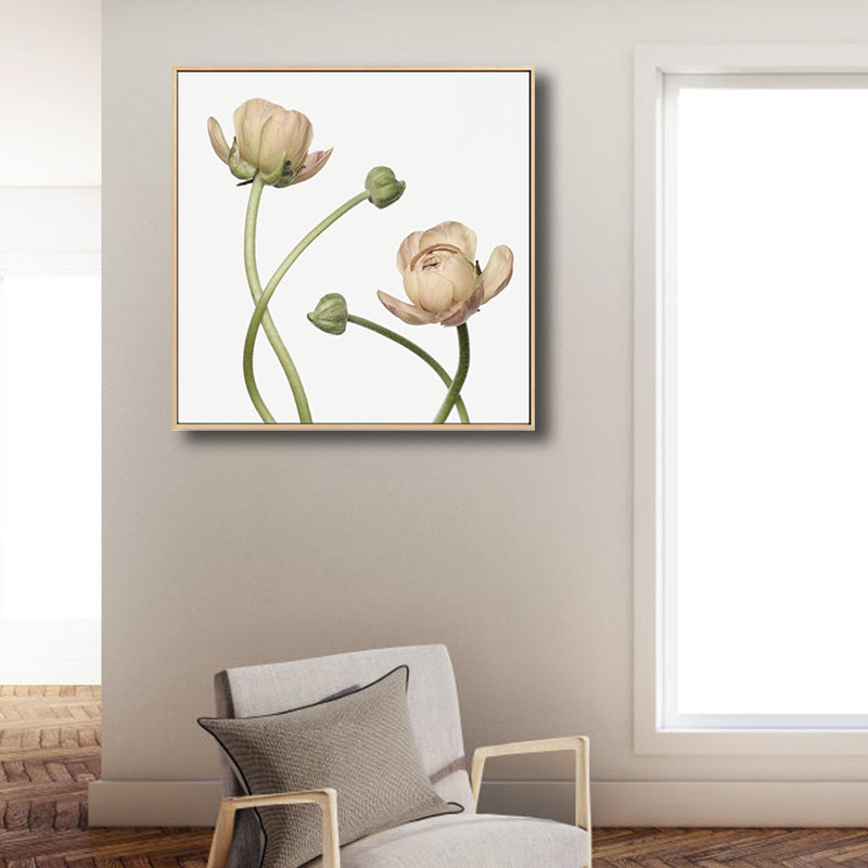 Rural Blossoming Flower Canvas Print Soft Color Textured Wall Art for Sitting Room