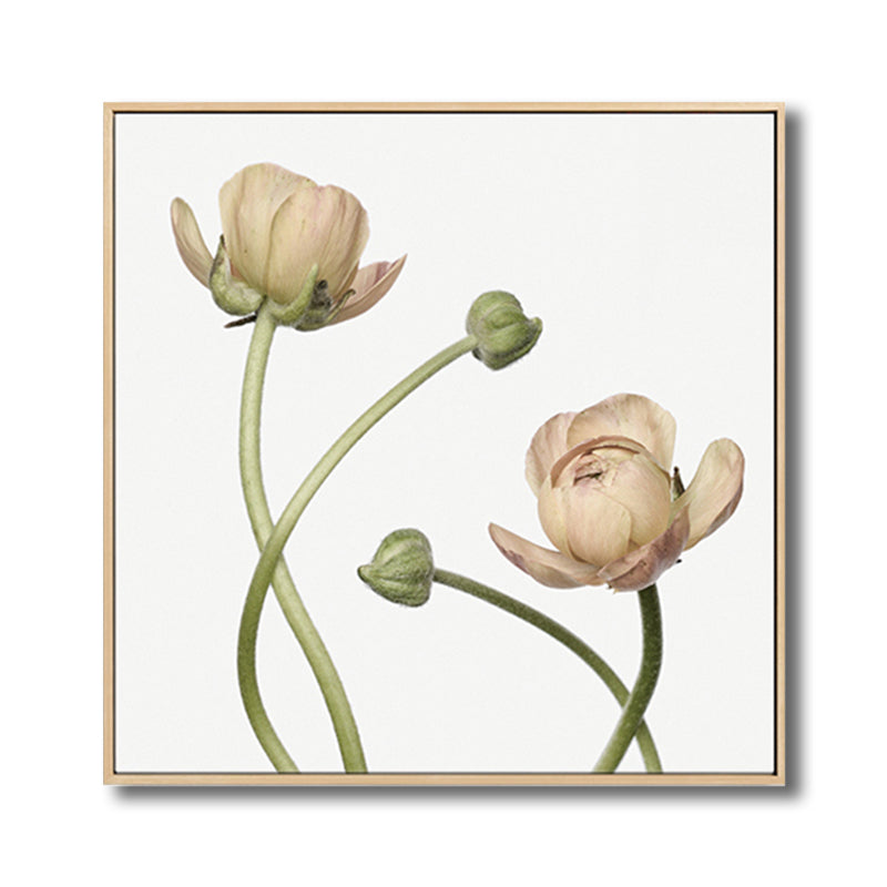 Rural Blossoming Flower Canvas Print Soft Color Textured Wall Art for Sitting Room